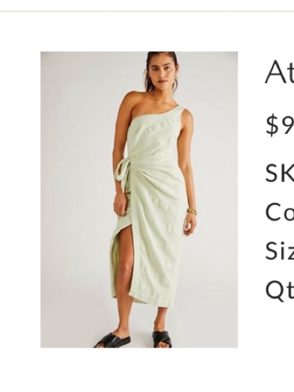 Free People One-Shoulder Wrap Dress in Light Sage